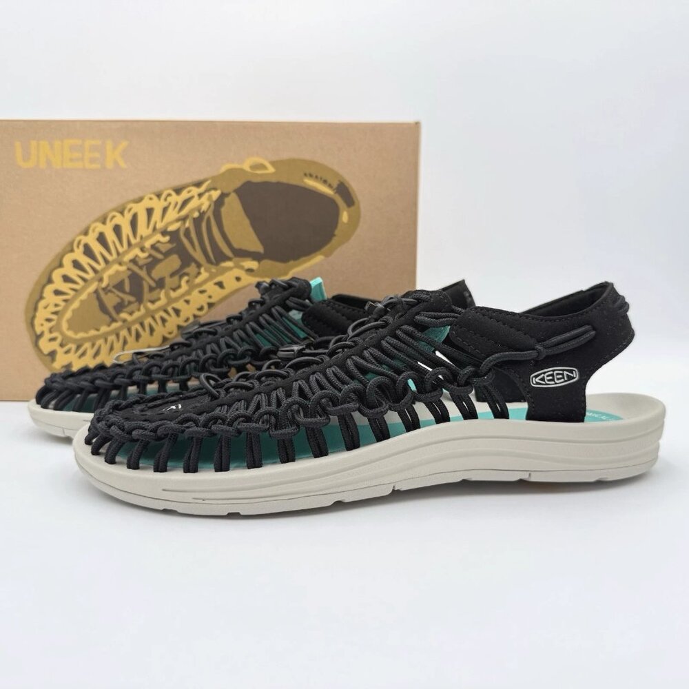 NEW KEEN UNEEK Men's Sport Sandals Black/Bright Aqua 1030571